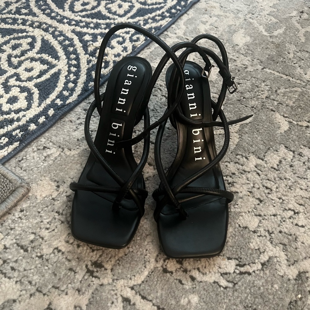 Gianni Bini Black Strappy Square-Toe Heels